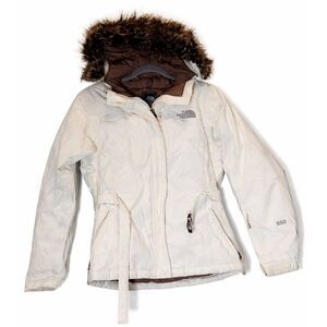 North face womens medium goose 550 down puffer jacket winter white hoodie